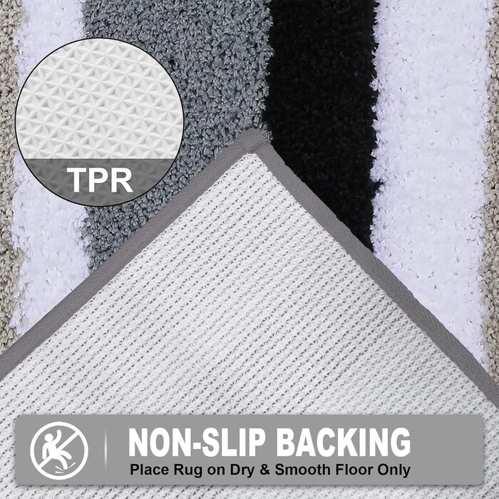 Pauwer Soft Bath Mats & Bath Rugs Set of 3, Microfiber, Non-Slip, Water-Absorbent Bathroom Rugs, Machine Washable, Bath Mat and Toilet Mat for Shower, Bathtub, and Toilet (Black) Black 50 x 80 cm + 45 x 65 cm + 50 x 60 cm