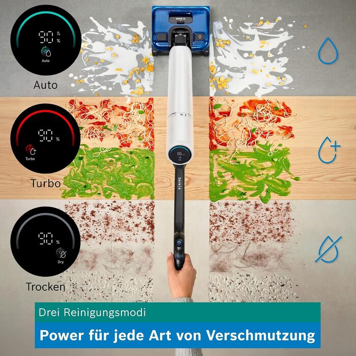 Акумуляторний пилосос для сухого та вологого прибирання Bosch BHF41WS з функцією миття підлоги, системою двох баків, LED-підсвіткою та потужністю всмоктування 24 000 Па