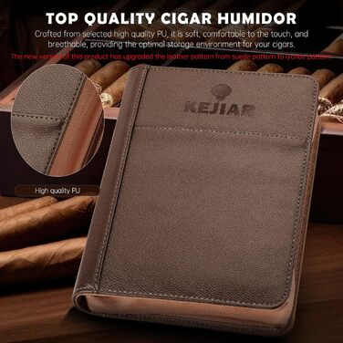KEJIAR Набір для зберігання сигар: Humidor, ріжучий інструмент, зволожувач, коричневий