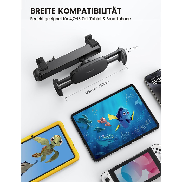 Тримач для планшету Lamicall у автомобільну підголівник - надійне кріплення, сумісний з iPad, smartphone, Switch, Samsung Tab (4.7-13 дюймів)