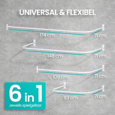 Штанга для душу без свердління з 12 кільцями - телескопічна сталева штанга 120-215 см для ванни та душу (біла)