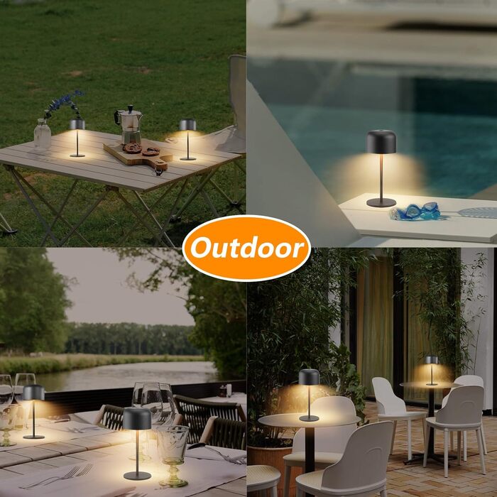 Акумуляторний LED світильник Klighten настільний диммований, чорний, алюміній, IP54, 21 см. З USB-C, 3 кольори світла (3000K-6000K)