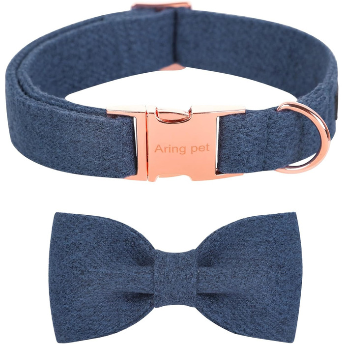 Нашийник для собак дівчаток Aring Pet, бавовняний, з бантиком, регульований, для великих собак, XS, темно-синій