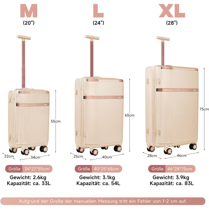 Набір валіз Homelux 3 шт. Бежевий, ABS, M-L-XL - Hartschale Reisekoffer