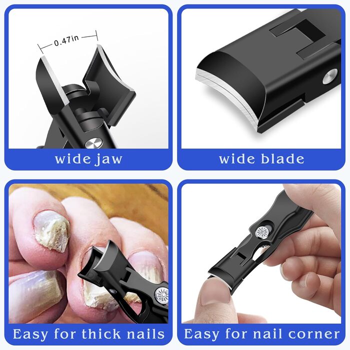 Набір кусачок для нігтів DRMODE Profi: кусачки для врослих нігтів, кусачки для товстих нігтів, ножиці для нігтів для літніх людей та чоловіків (2 шт., чорні)