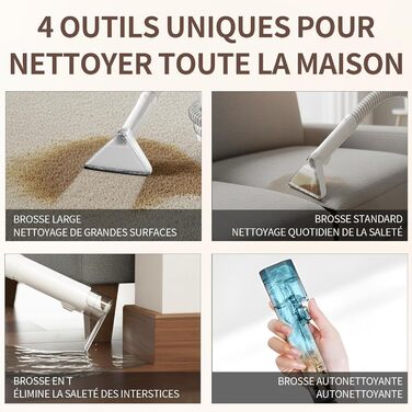 COCEAN Вакуумний пилосос для килимів та м'яких меблів | Комбінований килимовий та м'який пилосос | Мокрий/сухий пилосос з потужним всмоктуванням | Ідеально підходить для дивану та авто, колір Milky White