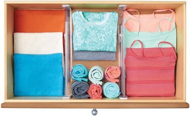 mDesign 8-Piece Adjustable Drawer Organizer – Practical Drawer Divider for Cabinet and Dresser – Flexible Plastic Compartmentalizer – Clear
