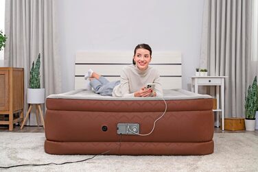 Повітряний матрац двопомісний Bestway AlwayzAire Fortech Comfort Choice+ з насосом, 203 x 152 x 51 см, навантаження 350 кг, USB-порти, нічник, сумка та ремкомплект