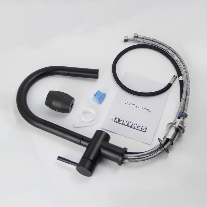 Кран кухонний високого тиску SEMANEY з висувною лійкою, поворотний на 360°, одноручковий, матовий чорний