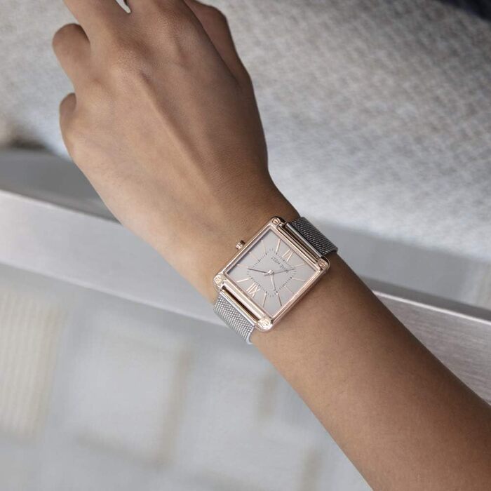 Жіночий годинник Nine West з металевим плетенням (Mesh Bracelet) у кольорах срібло та рожеве золото