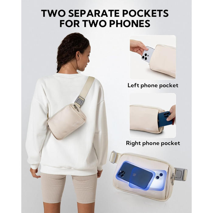 WATERFLY Поясна сумка на пояс для чоловіків та жінок: Стильна нагрудна сумка для спорту та моди, водонепроникна, маленька сумка на стегно для активного відпочинку, подорожей, походів, фестивалів (Бежева)