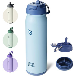 BOTTLE BOTTLE Stainless Steel Water Bottle 24oz (709ml) with Straw Handle and Pill Compartment for Outdoor School, Insulated Sports Bottle (Blue)