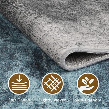 Килимок для вітальні Sour Lemon, великий 160x230 см, машинного прання, бохо-стиль, вінтажний, з антиковзаючою основою, блакитний геометричний дизайн