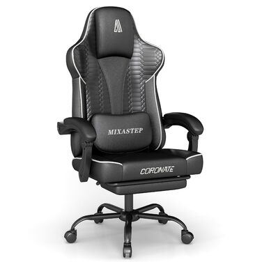 Геймерське крісло Ergonoma з підставкою для ніг, регульоване по висоті, біле - до 150 кг