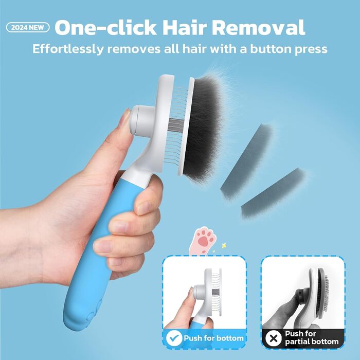 Бурштук для собак та котів Zivacate: самоочисна, для короткої та довгої шерсті, ергономічна ручка (світло-блакитний)