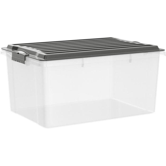 Rotho Compact 3-Piece Storage Box Set 70L with Lid and Wheels (3x38L, Anthracite/Transparent)