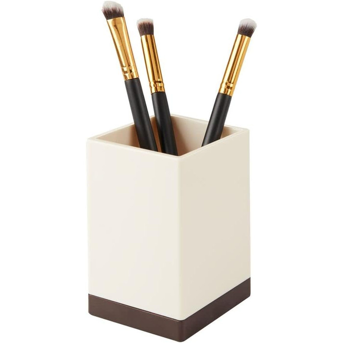 Набір аксесуарів для ванної кімнати mDesign 4-Piece – тримач для зубних щіток, дозатор мила, мильниця та стаканчик, кремово-бронзовий колір, міцний пластик