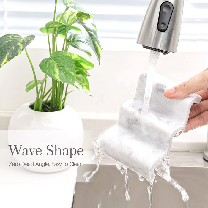 Підставка для мила Luxspire з двошаровою конструкцією, швидковисихаюча, з текстурою мармуру, для кухні, ванної кімнати, душу - (Хвиля, Білий мармур)