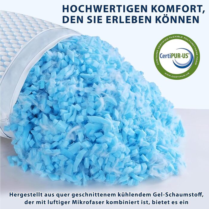 Подушка з піни Memory Foam для сну: охолоджуюча, ергономічна для бокових, спинних та тих, хто спить на животі (40x80 см, блакитно-сіра)