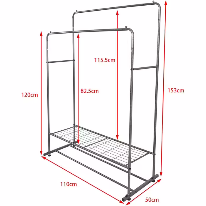JURMERRY Freestanding Clothes Rack, Double Hanging Rail, High-Performance Metal with Shelf, Commercial Quality (Bronze)