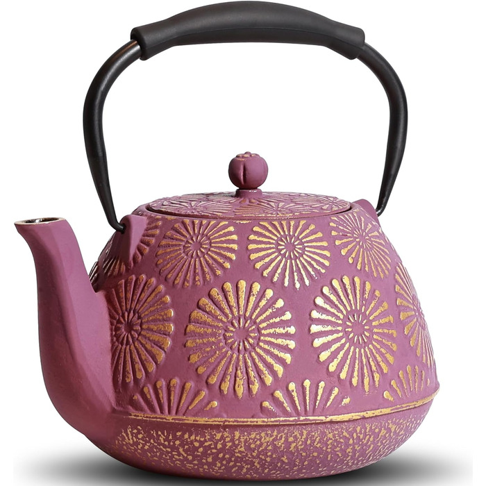 MILVBUSISS Cast Iron Teapot, 1200 ml, Large Capacity, Stovetop Kettle with Infuser, Japanese Teapot for Loose Leaf Tea, Enameled Interior Coating, Silicone Handle, Pink