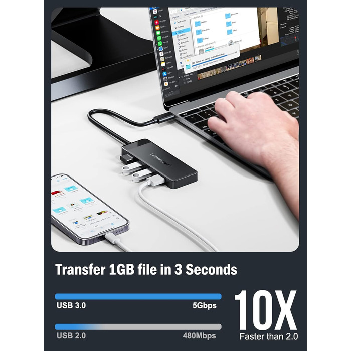 Lemorele USB-C док-станція: хаб з 2 HDMI, 3 USB 3.0/2.0, PD 100W для Windows, MacBook, Dell, HP, Surface (4K)