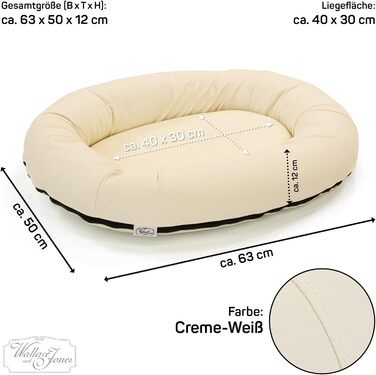 Wallace & Jones | Преміум лежанка для собак Болтон, 63x50 см, з штучної шкіри, для маленьких собак, з блискавкою, зручна, миється, не слизька, кремово-білий колір