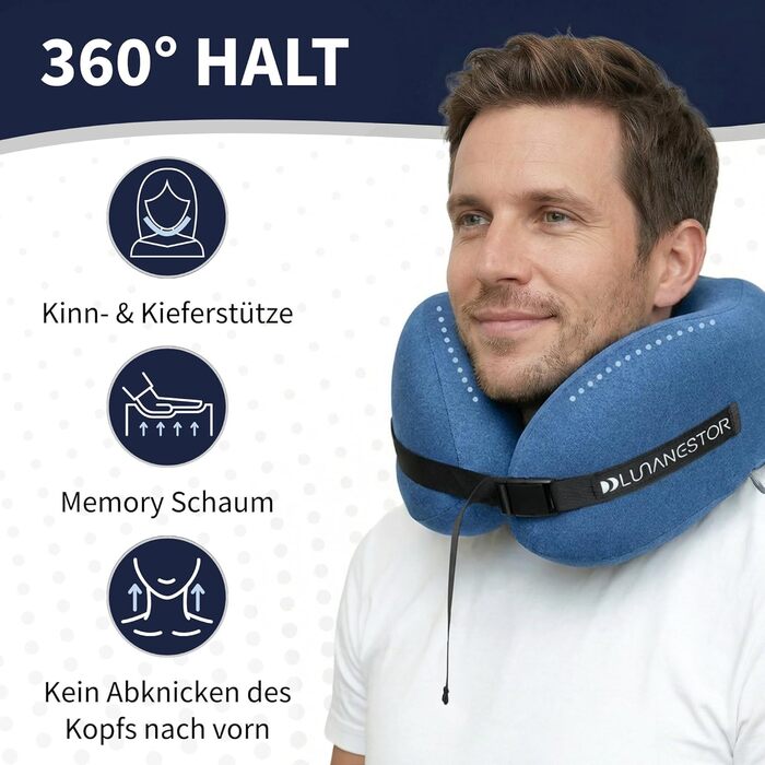 Подушка для подорожей з піни Memory Foam: для літака, авто, поїзда – блакитна, ергономічна, з чохлом для транспортування та можливістю прання