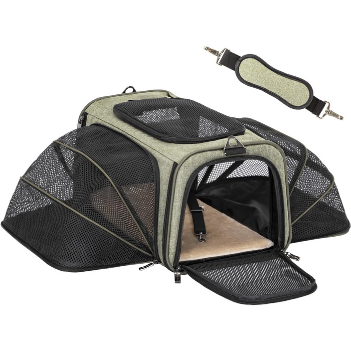 Транспортна сумка для кота Petsfit, схвалена авіаперевізниками, розширювана, зелена, розмір S, 41x25x23 см