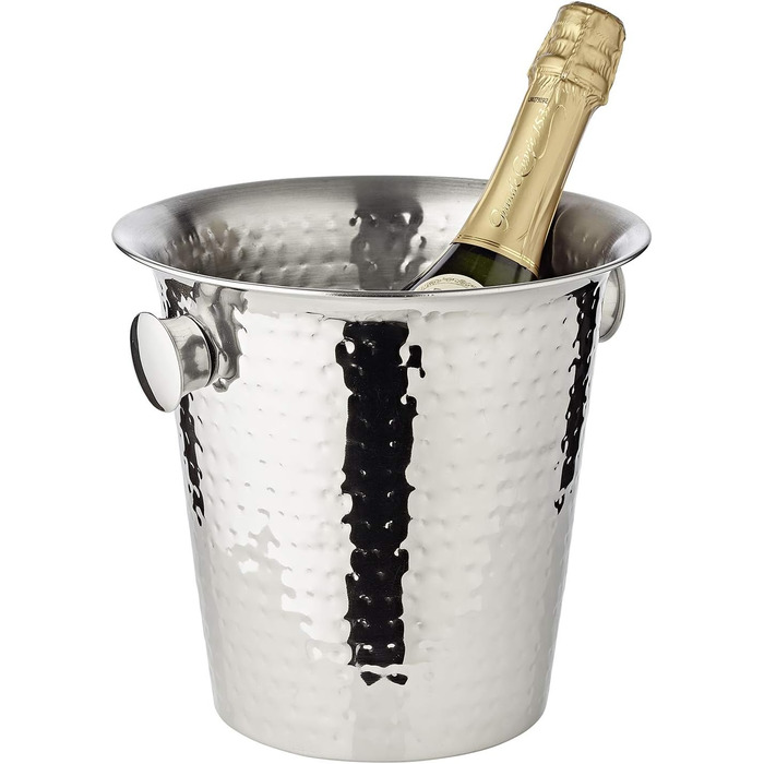 EDZARD Sparkling Wine Cooler Joey (Ø 21 cm) made of stainless steel - Bottle cooler, wine cooler - Beverage cooler for 1 bottle - Bowl for wine, sparkling wine & ice cubes - Hammered Champagne cooler with handle