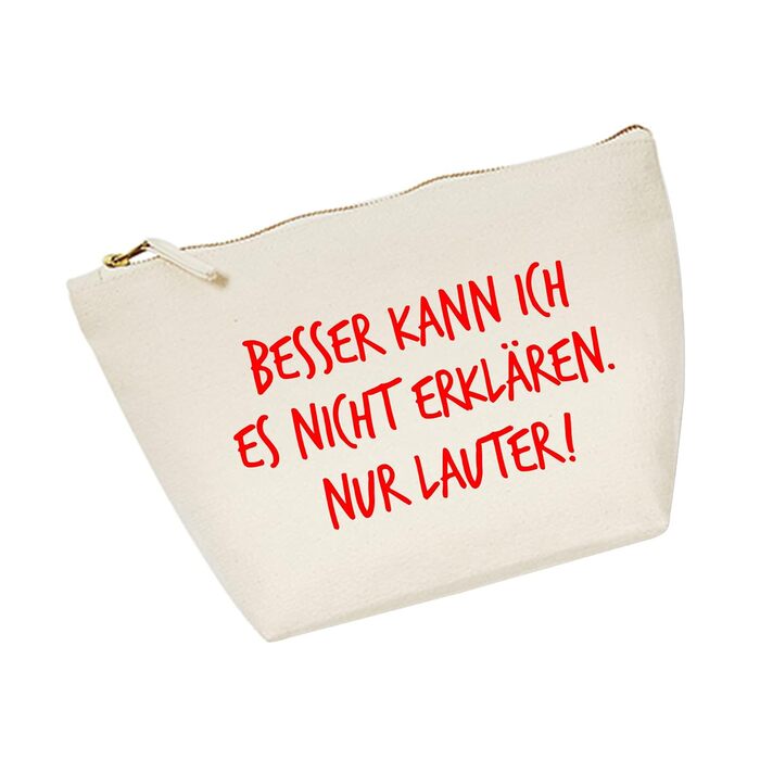 Косметичка RaketeBerlin середня, бавовняний канвас, з написом 'Besser kann ich es nicht erklären. Nur Lauter!'