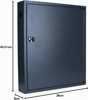 Стінна шафа для ключів Pavo Deluxe з прорізом для приймання, темно-сіра, 8x38x55 см, 80 гачків та 100 брелоків