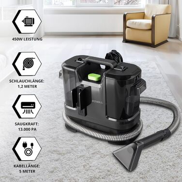 Портативний пилосос для килимів Powell Waschsauger 450W - 13kPA, для килимів, диванів, меблів, авто