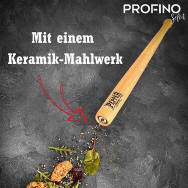 Перецьмолка PROFINO у формі бейсбольної біти 71 см, дерев'яна, керамічний механізм, з настінним кріпленням з нержавіючої сталі