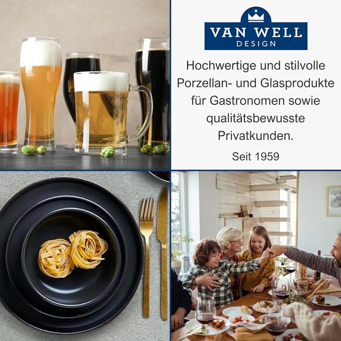 Van Well Willibecher 0,4 л, набір 12 шт — Преміум пивні склянки 400 мл, міцне скло для пива, для дому та ресторану, підходять для посудомийки, калібровані