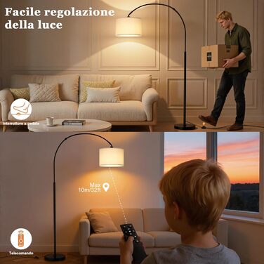 Торшер для вітальні Stehlampe з димером, LED E27, пульт ДУ, бежевий плафон, чорна база, поворотний, 180 см