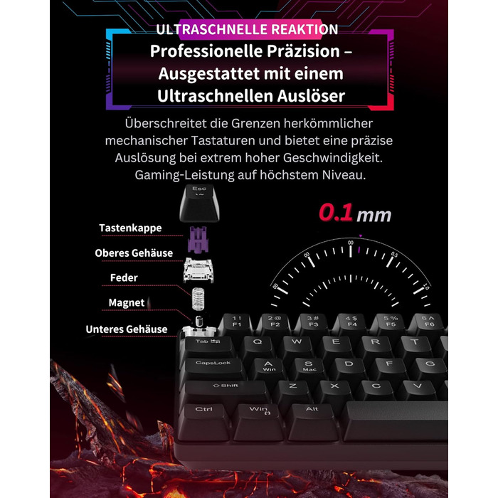 Механічна ігрова клавіатура MageGee MK-Box 68 клавіш (TKL), LED-підсвічування, з червоним перемикачем, для Windows/Mac/Laptop, сіра (Hall Effect)