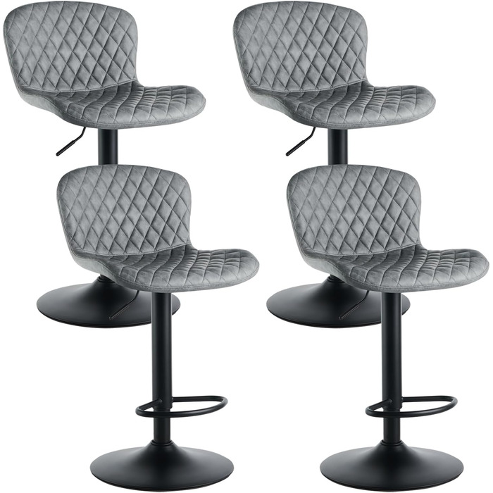 JaHECOME Faux Leather Bar Stools Set - Adjustable Height, 360° Swivel, Padded Seat - Perfect for Bar, Kitchen, Bistro, Counter, Dining Room & Cafe (Set of 4, Grey PU Leather)