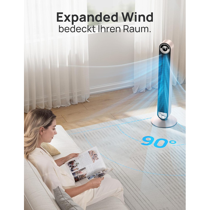 Dreo 25dB Smart Quiet Tower Fan with Cooling, 106cm WiFi Alexa Tower Fan, 90° Oscillating Fan, Remote Control 9-Speed 9-Mode 12 Hr Timer Voice Control, Black