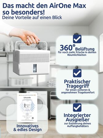 Безструменевий осушувач повітря BonAura® - для підвалів, ванних кімнат та інших приміщень. В комплекті 980г осушувального грануляту. Захист від плісняви (2 X Airone Max)