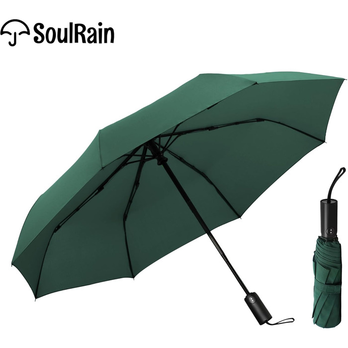 Зонт SoulRain: вітростійкий, компактний, для подорожей та авто (зелений)