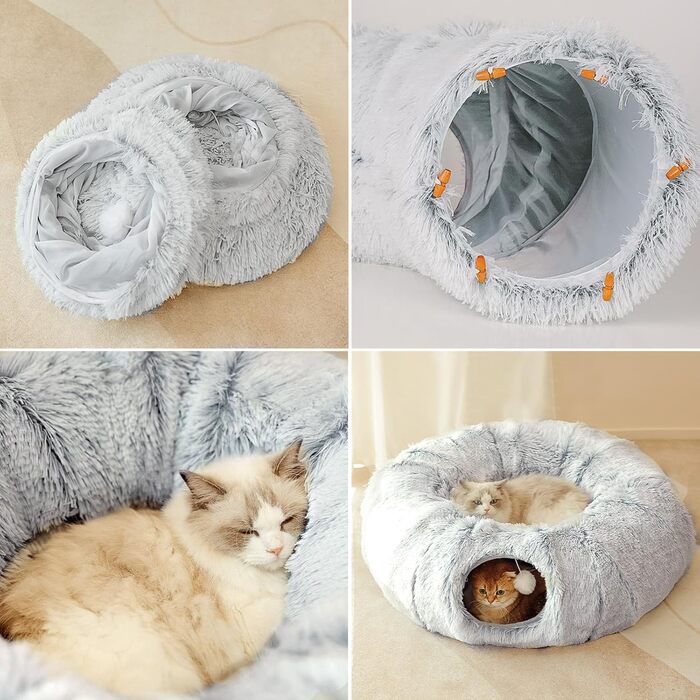 Туннель для котів Caliyo з місцем для сну, інтерактивна іграшка для котів, сірий (85×26 см)