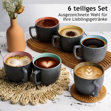 MIAMI - Set of 6 x 470 ml Coffee Cups/Mugs/Large Coffee Cups/Modern Coffee Cups made of stoneware - Las Palmitas Collection, Set of 6