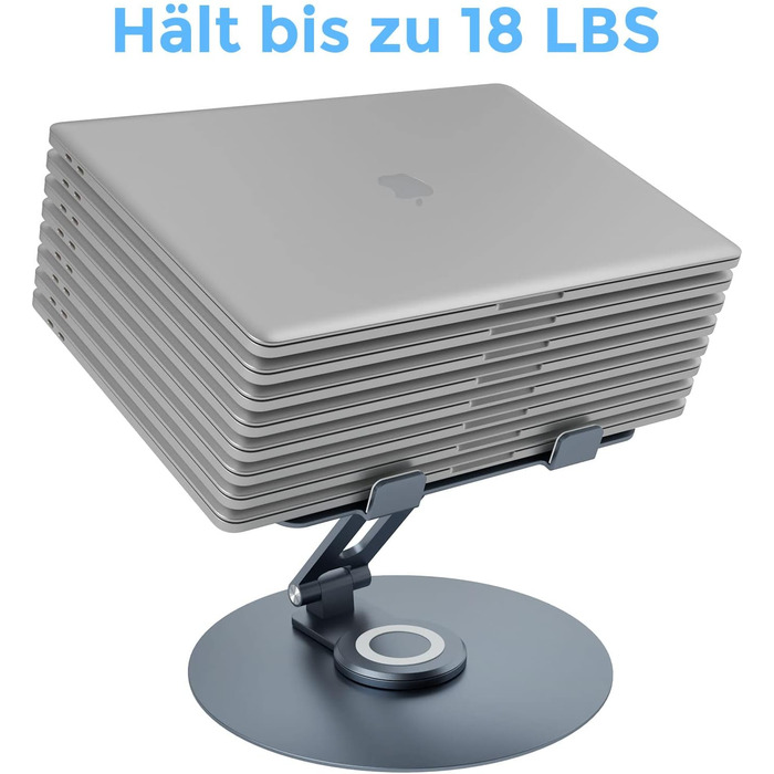 Підставка для ноутбука з поворотним основанням на 360°, регульована по висоті, ергономічна, з вентиляцією, складна, стабільна, з алюмінію, темно-сіра