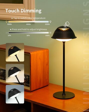 Світлодіодна настільна лампа бездротова LED для вулиці та дому, димована, з акумулятором 5200mAh, водонепроникна IP54, чорна (2 шт)