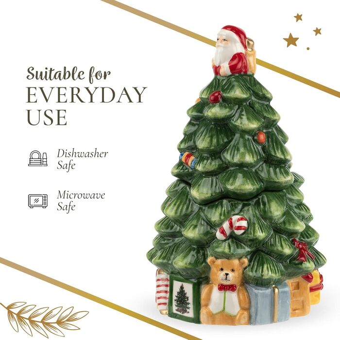 Spode Sugar and Creamer Set with Christmas Tree, Figurine Tree, 209 ml creamer and 150 ml sugar bowl with lid, festive tea and coffee set, dishwasher safe, ceramic tableware.