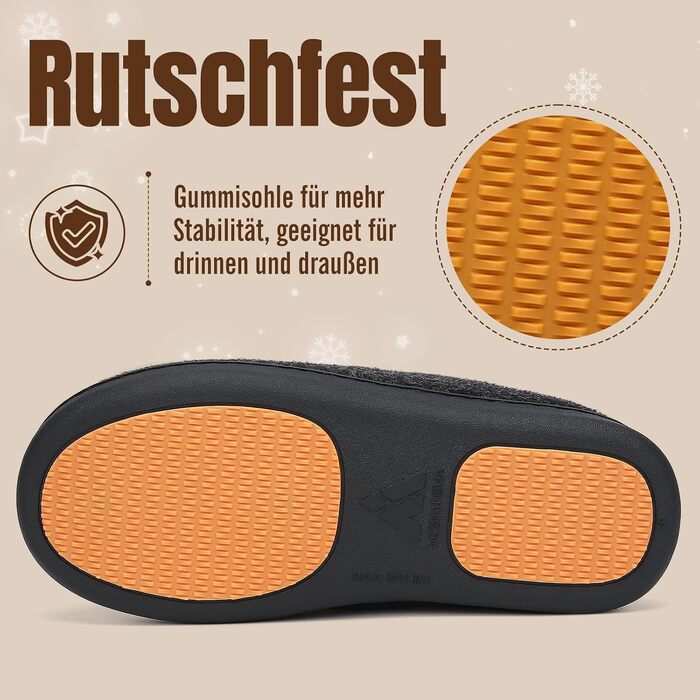 Зимові домашні капці Mishansha унісекс з ефектом пам'яті (Memory Foam), теплі та протиковзкі тапочки для жінок та чоловіків, Onyx, розмір 46 EU