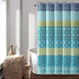 Шторка для душу Lush Decor Bohemian-Streifen, 183x183 см, блакитно-помаранчевий, богемний стиль