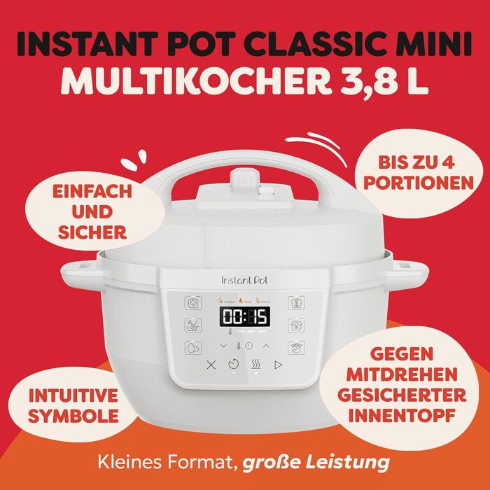 Мультиварка Instant Pot 3.8L 7-в-1 - мультикухня, сковорода, рисоварка, йогуртниця, пароварка, підігрівач їжі, Schwartz (білий, 3.8L)