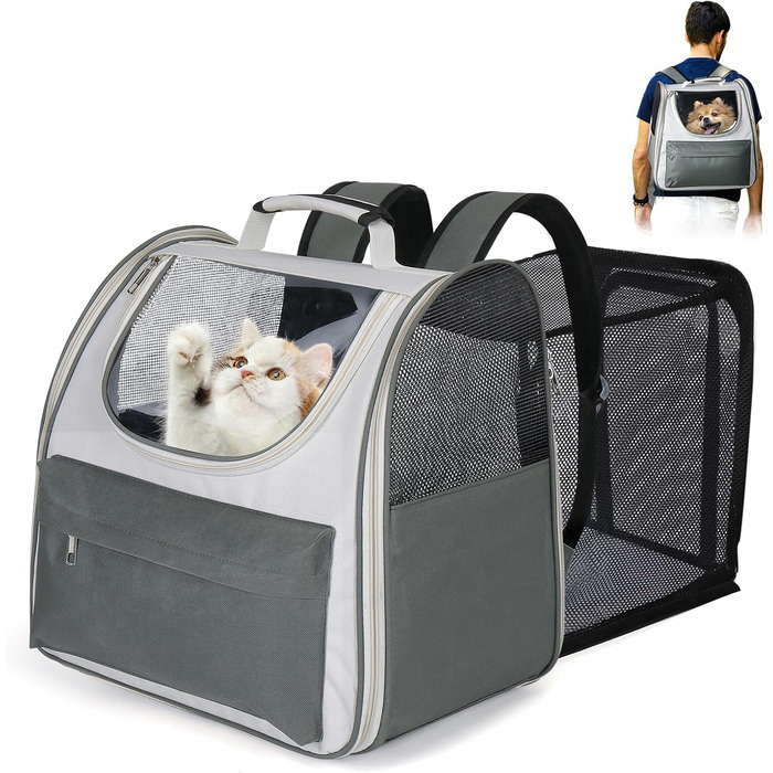 Розширюваний рюкзак для кота та собаки, переноска для тварин, рюкзак для великих котів та маленьких собак до 8 кг, переноска-рюкзак для транспортування/поїздок/кемпінгу
